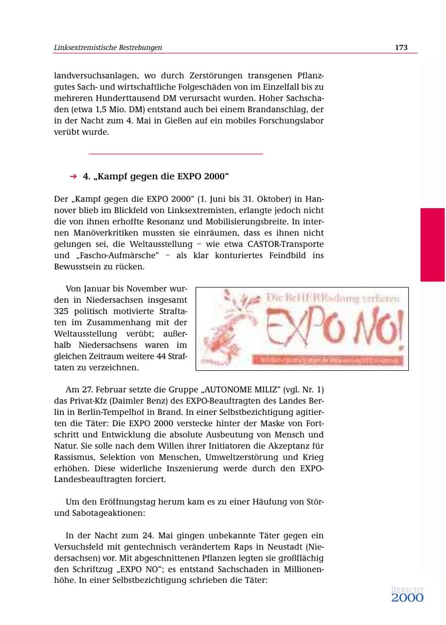 Seite 174 des Verfassungsschutzbericht 2000 Bund