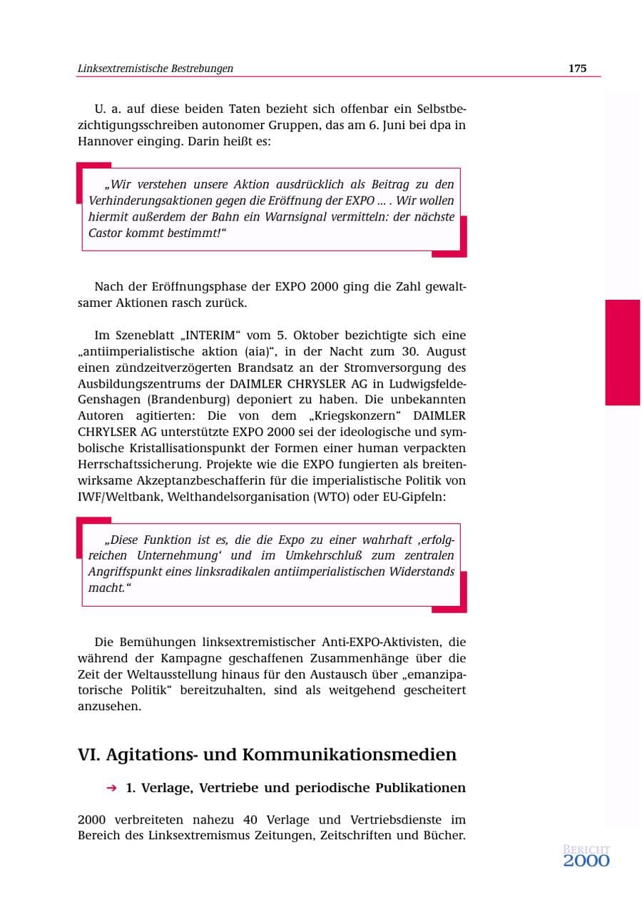 Seite 176 des Verfassungsschutzbericht 2000 Bund