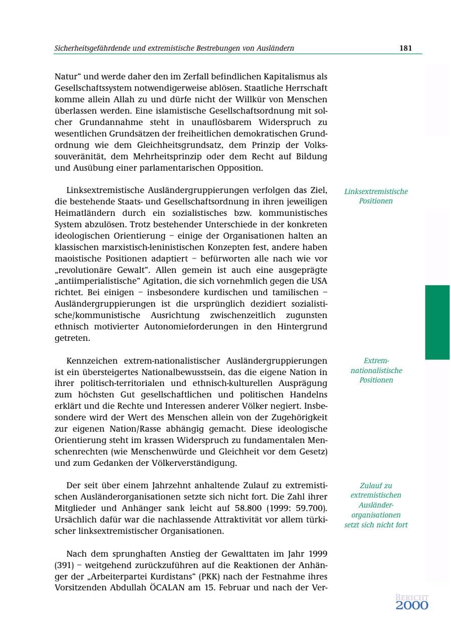 Seite 182 des Verfassungsschutzbericht 2000 Bund