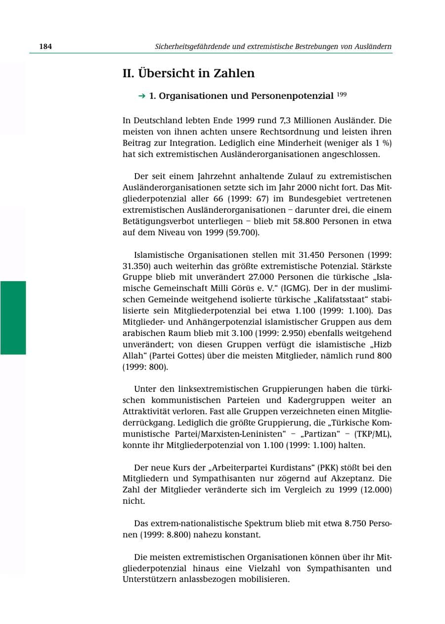 Seite 185 des Verfassungsschutzbericht 2000 Bund