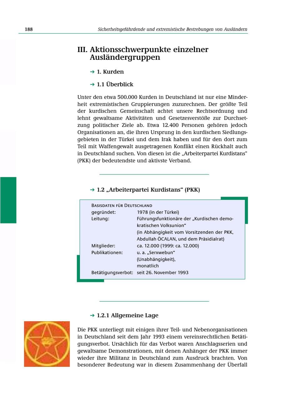 Seite 189 des Verfassungsschutzbericht 2000 Bund