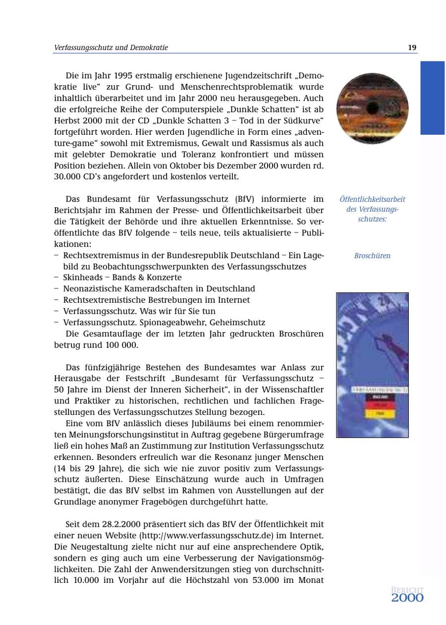 Seite 20 des Verfassungsschutzbericht 2000 Bund