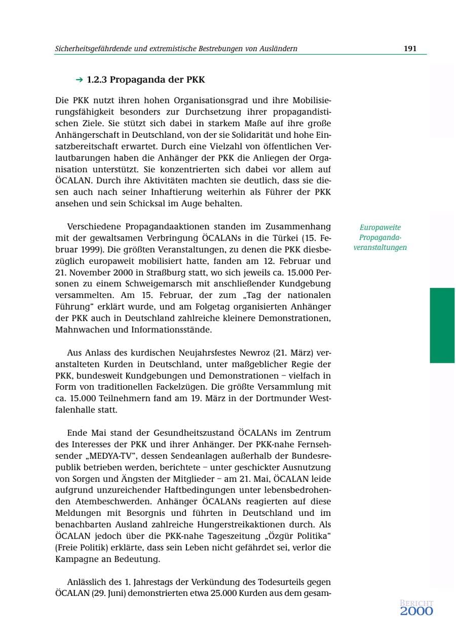 Seite 192 des Verfassungsschutzbericht 2000 Bund