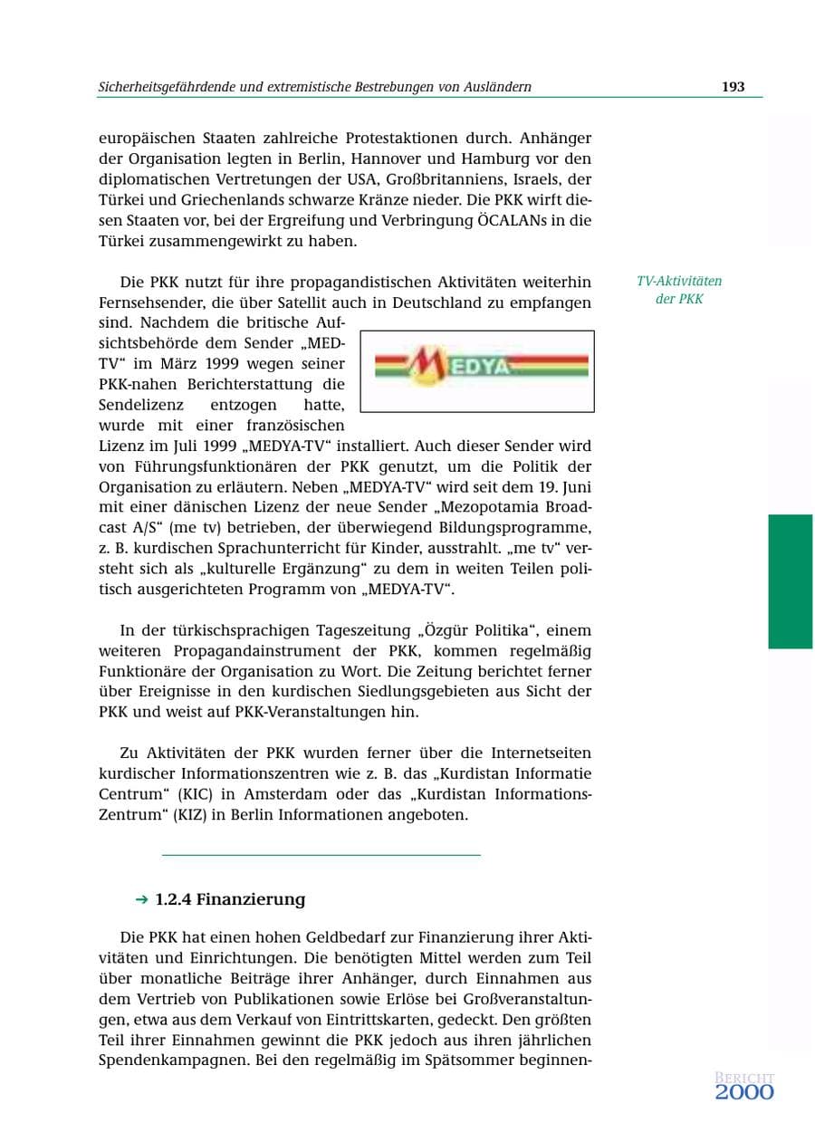 Seite 194 des Verfassungsschutzbericht 2000 Bund