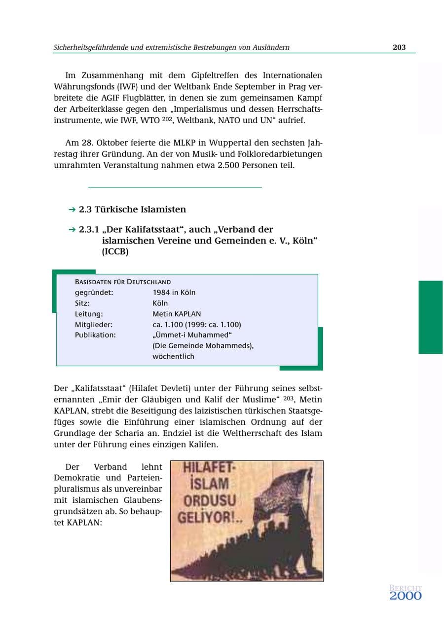 Seite 204 des Verfassungsschutzbericht 2000 Bund