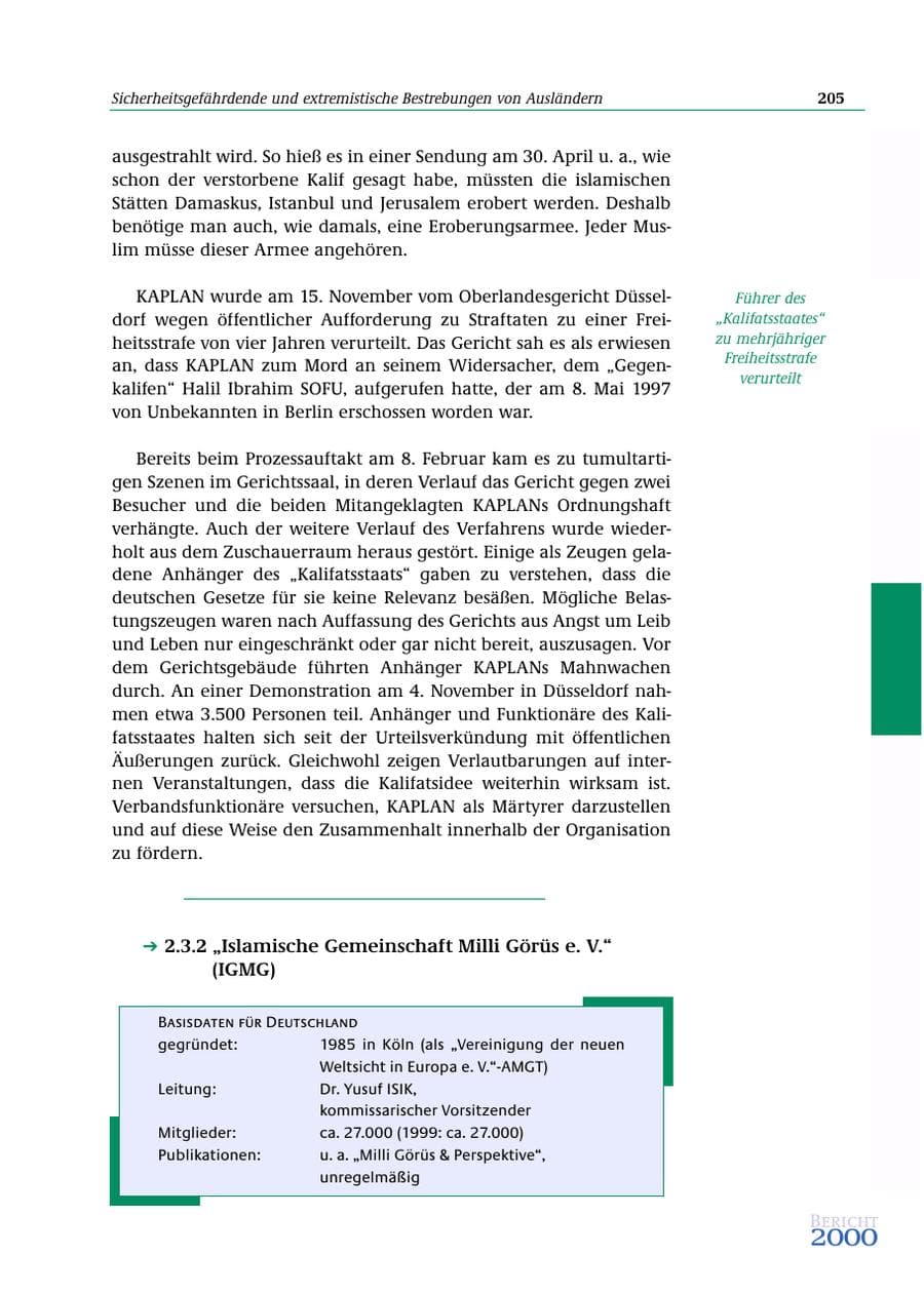 Seite 206 des Verfassungsschutzbericht 2000 Bund