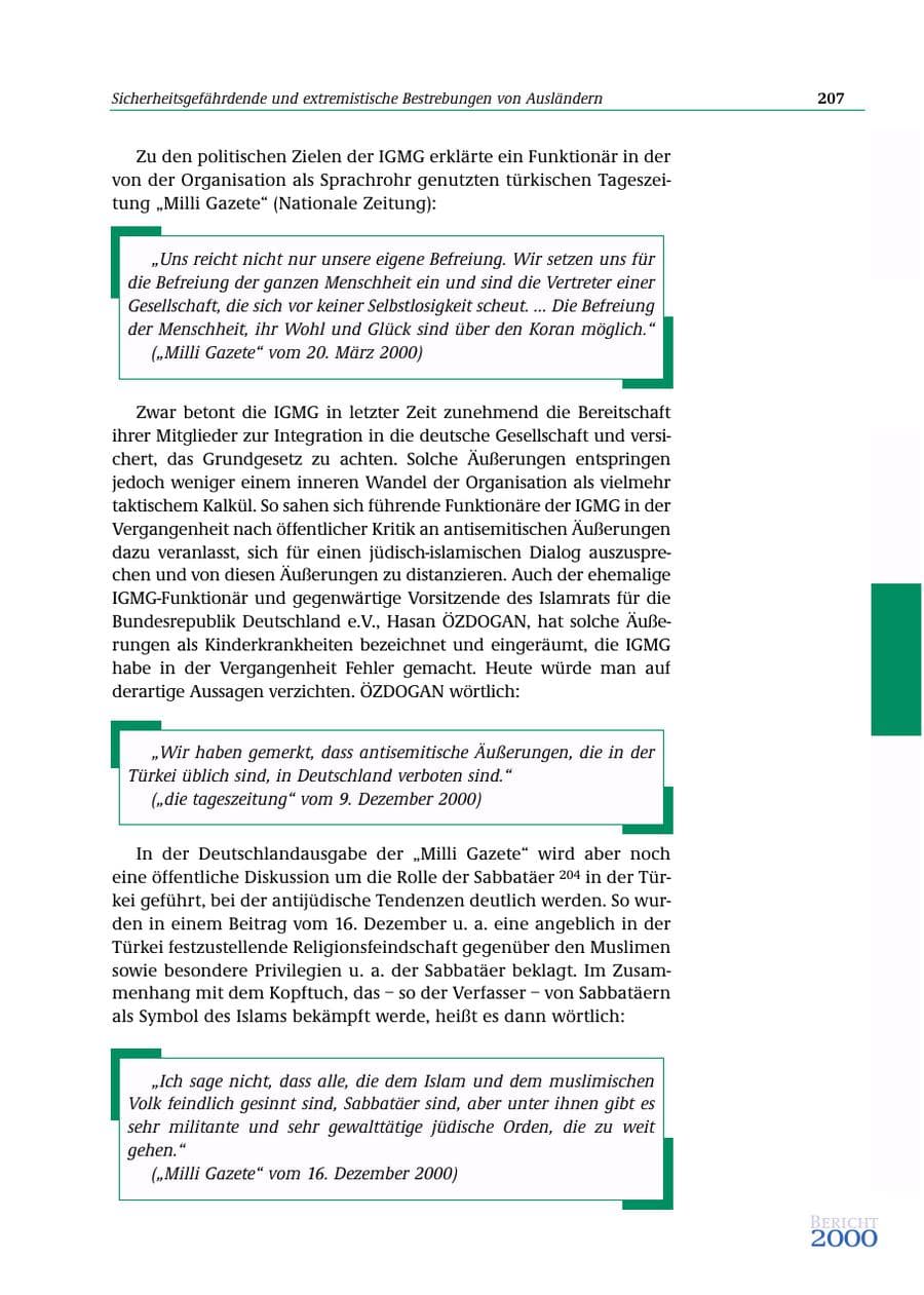 Seite 208 des Verfassungsschutzbericht 2000 Bund