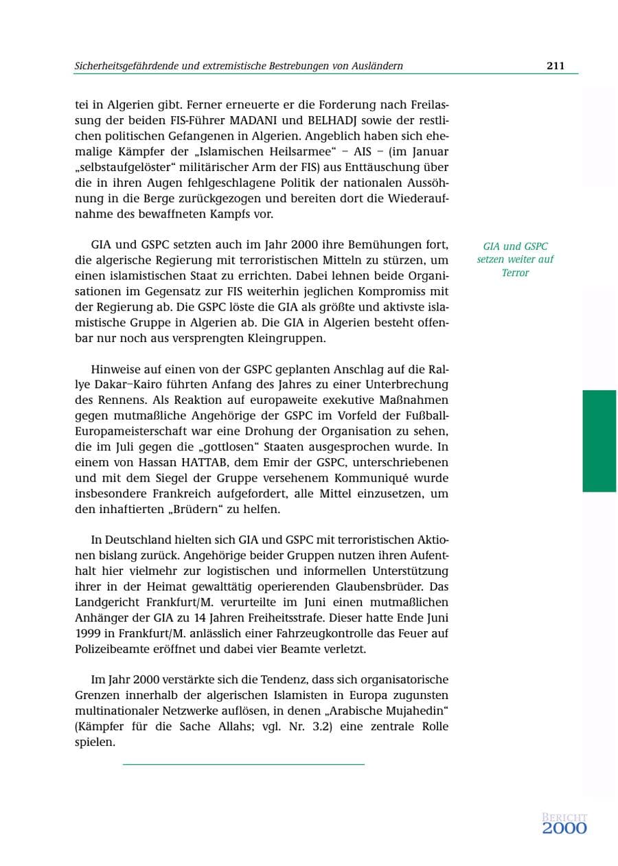 Seite 212 des Verfassungsschutzbericht 2000 Bund