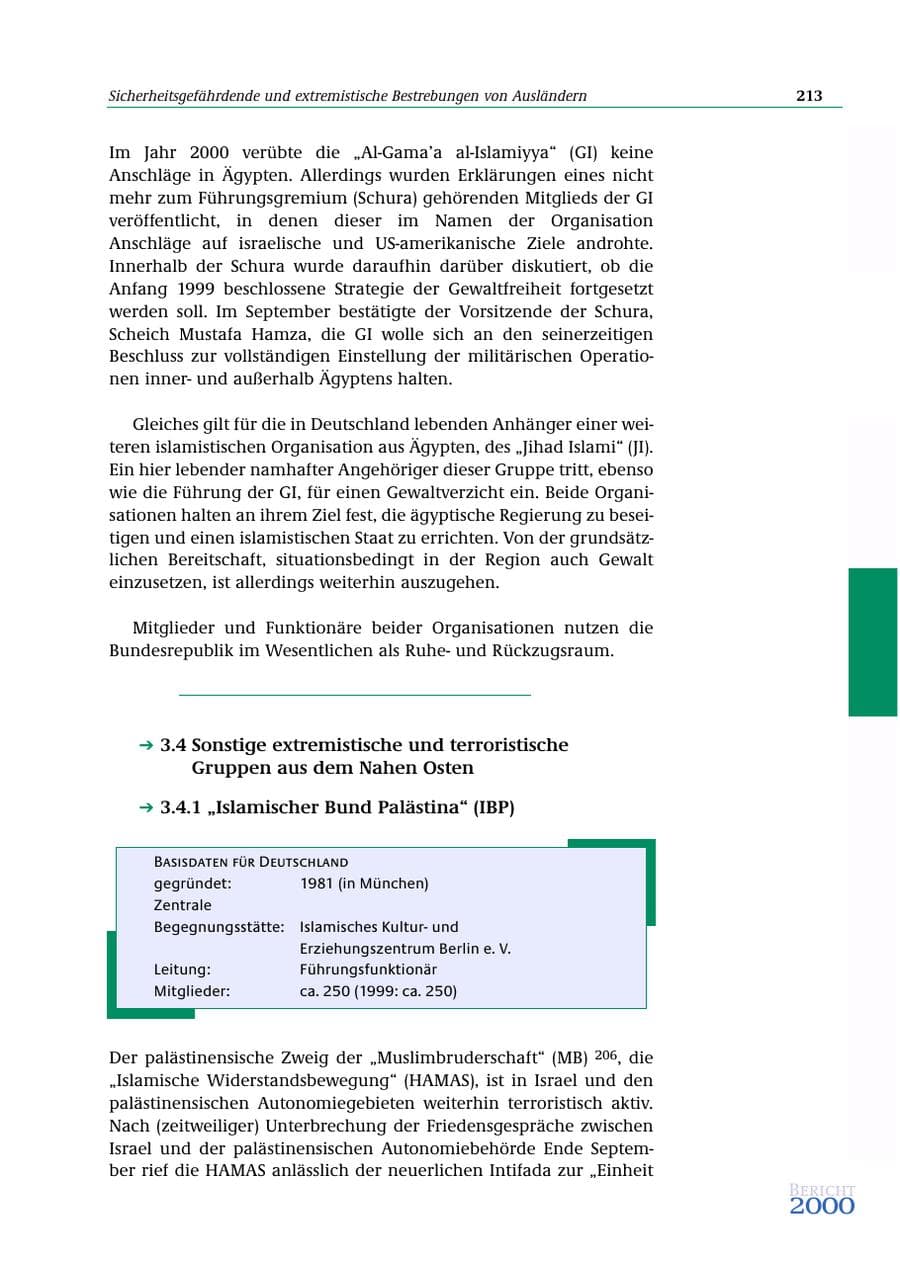Seite 214 des Verfassungsschutzbericht 2000 Bund