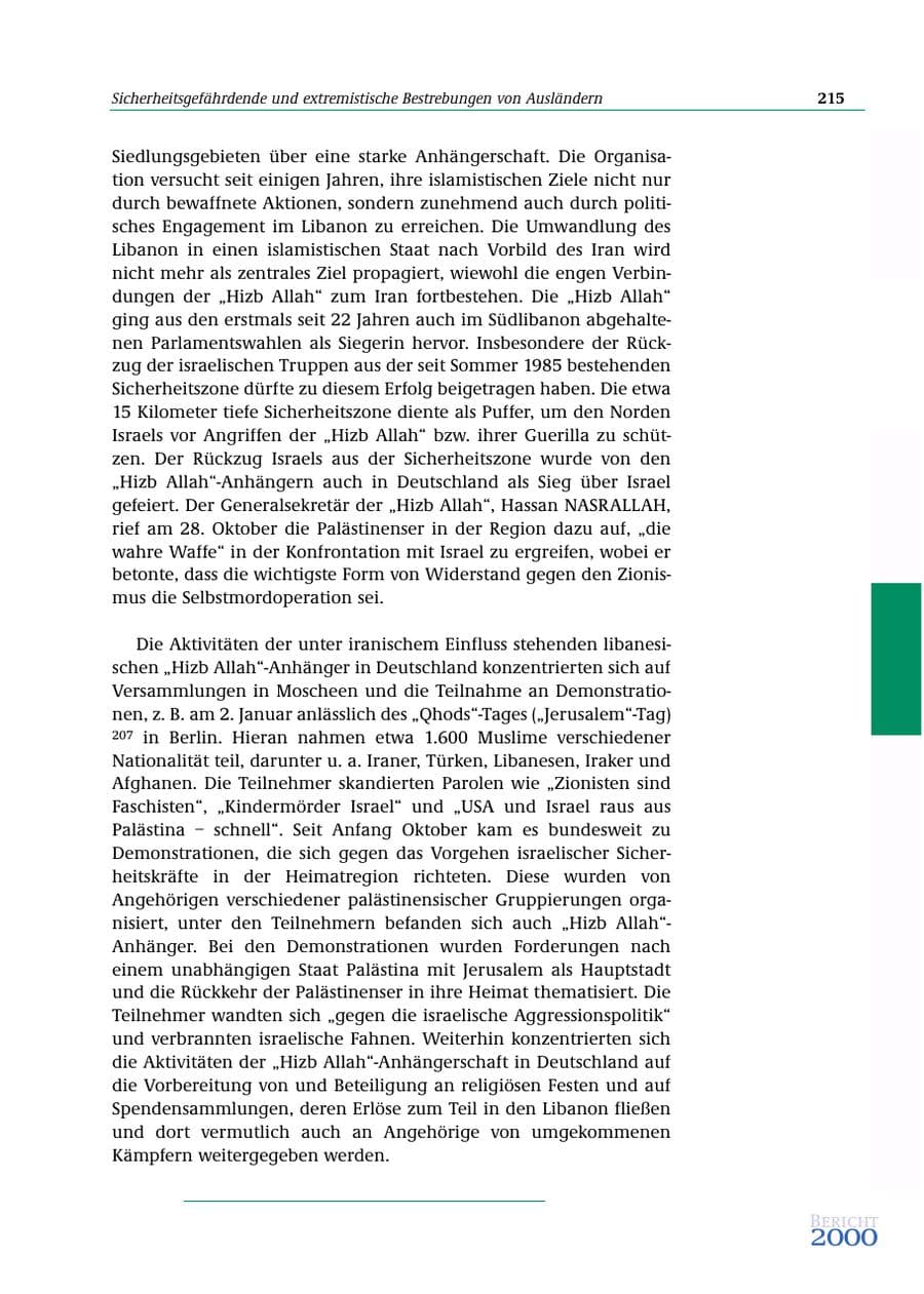 Seite 216 des Verfassungsschutzbericht 2000 Bund
