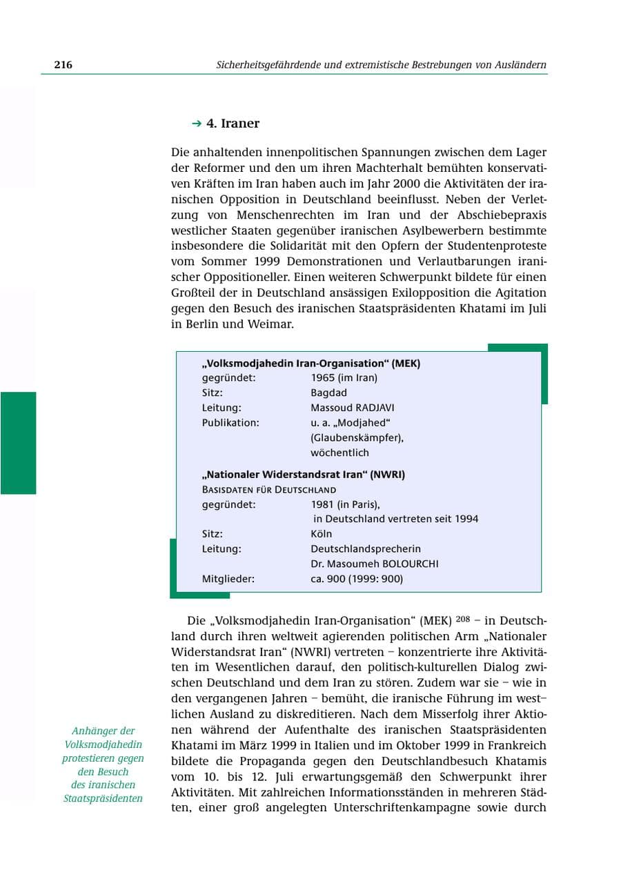 Seite 217 des Verfassungsschutzbericht 2000 Bund