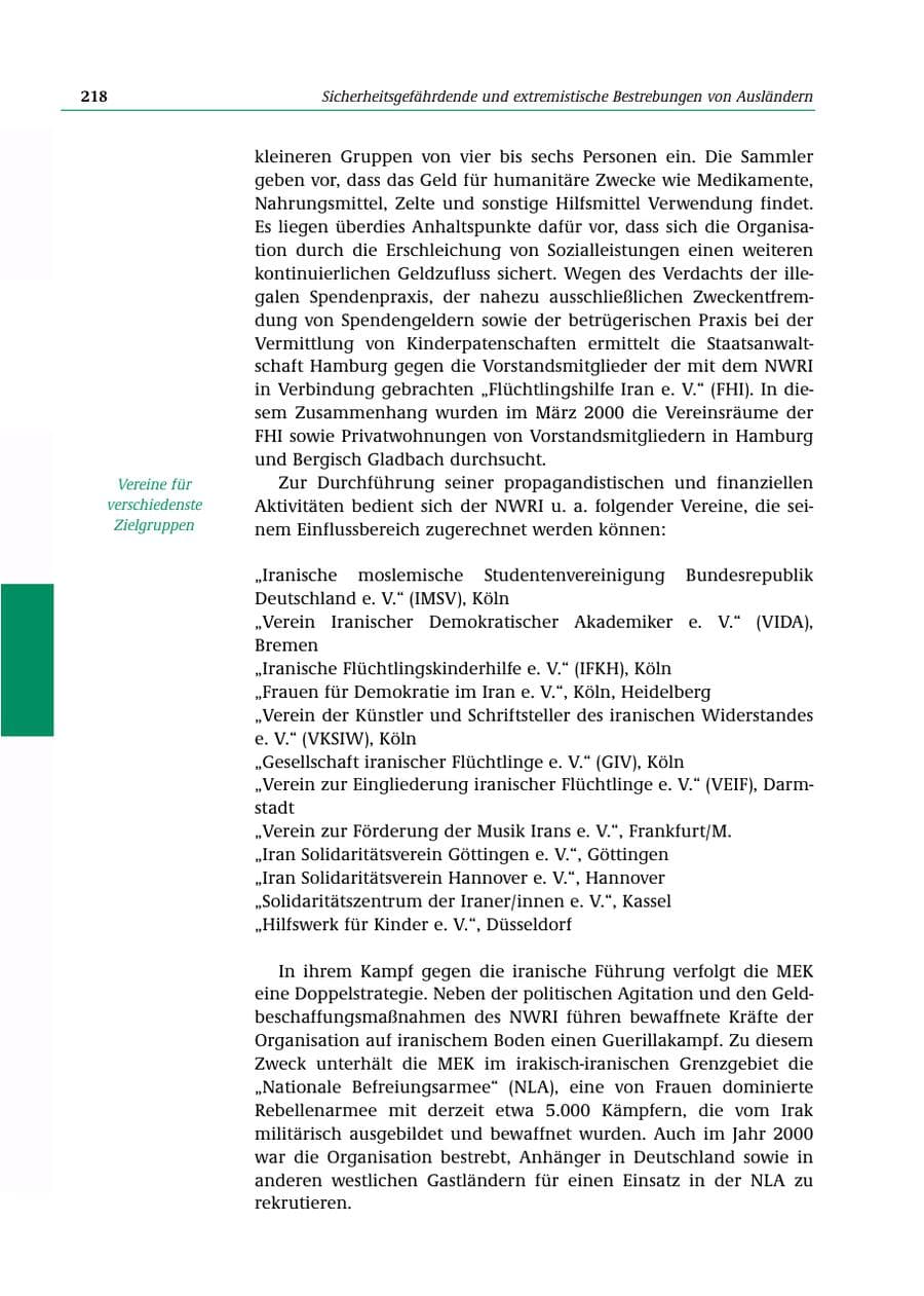 Seite 219 des Verfassungsschutzbericht 2000 Bund