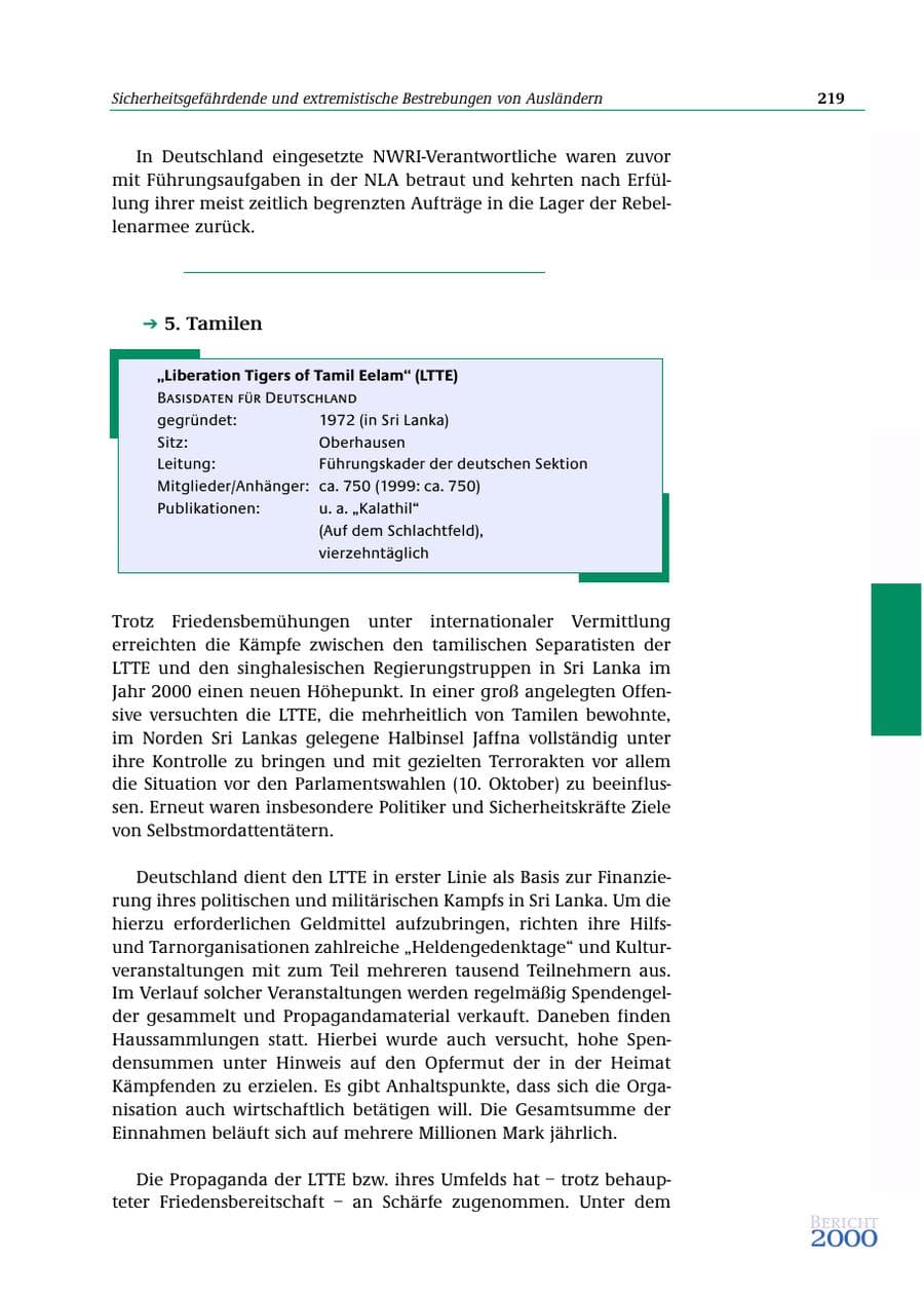 Seite 220 des Verfassungsschutzbericht 2000 Bund
