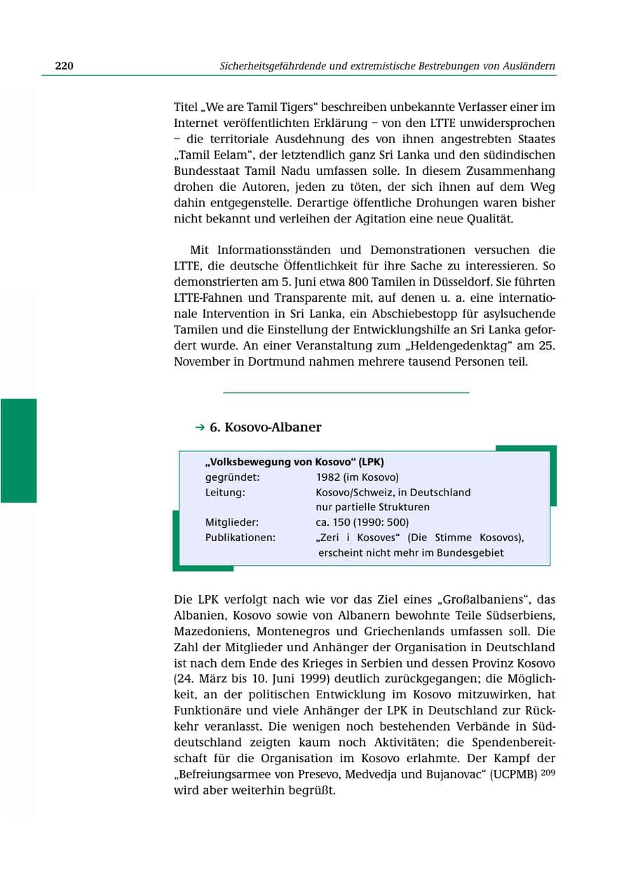 Seite 221 des Verfassungsschutzbericht 2000 Bund