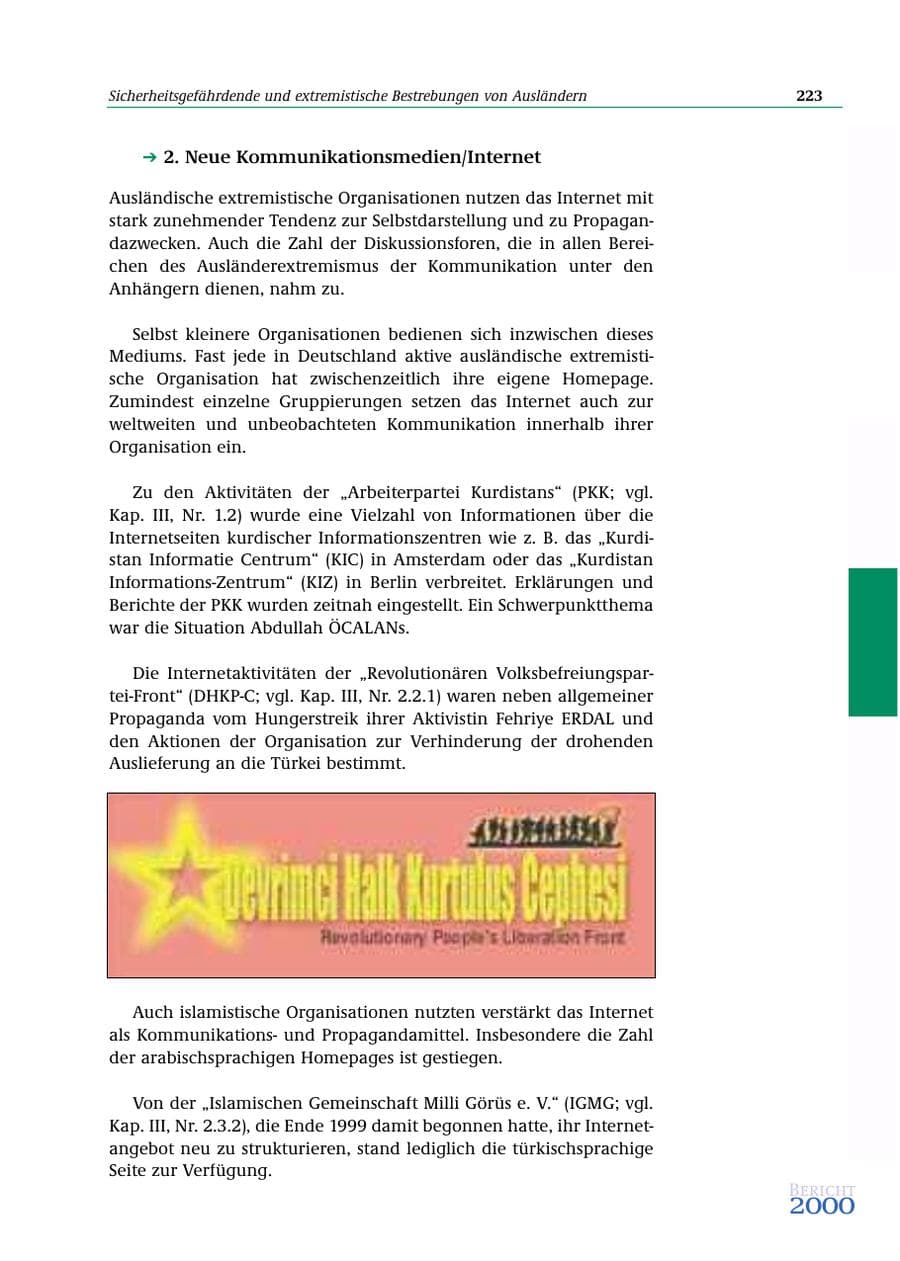Seite 224 des Verfassungsschutzbericht 2000 Bund