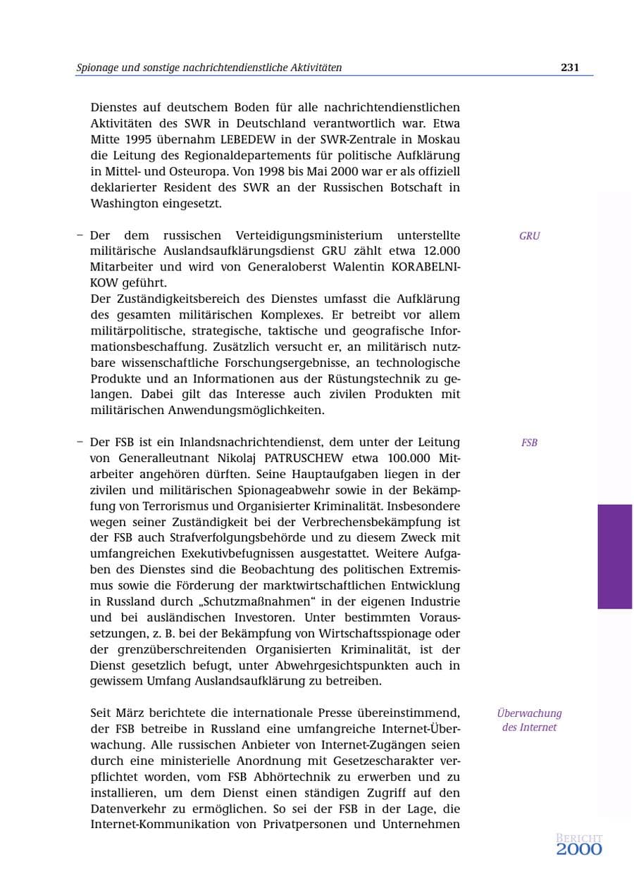 Seite 232 des Verfassungsschutzbericht 2000 Bund
