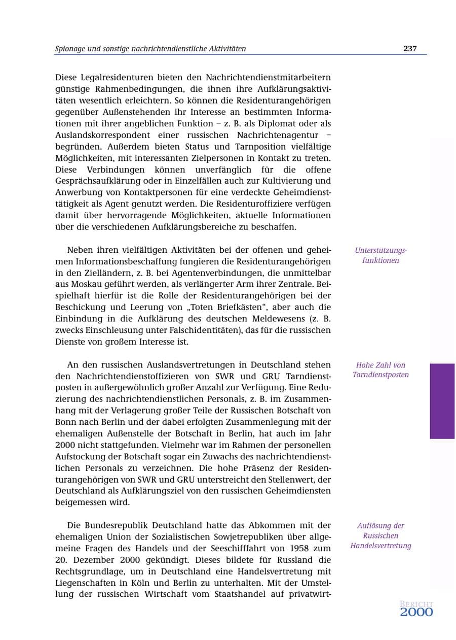 Seite 238 des Verfassungsschutzbericht 2000 Bund