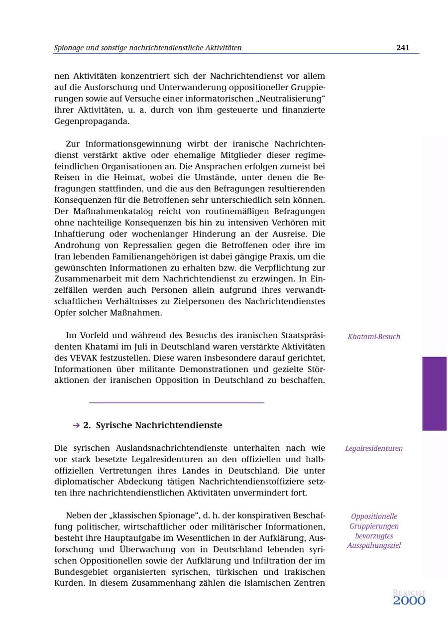 Seite 242 des Verfassungsschutzbericht 2000 Bund