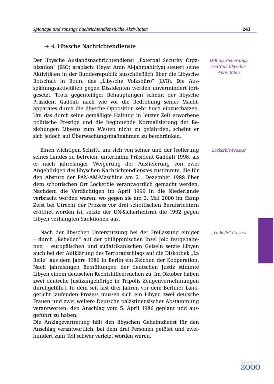 Seite 244 des Verfassungsschutzbericht 2000 Bund