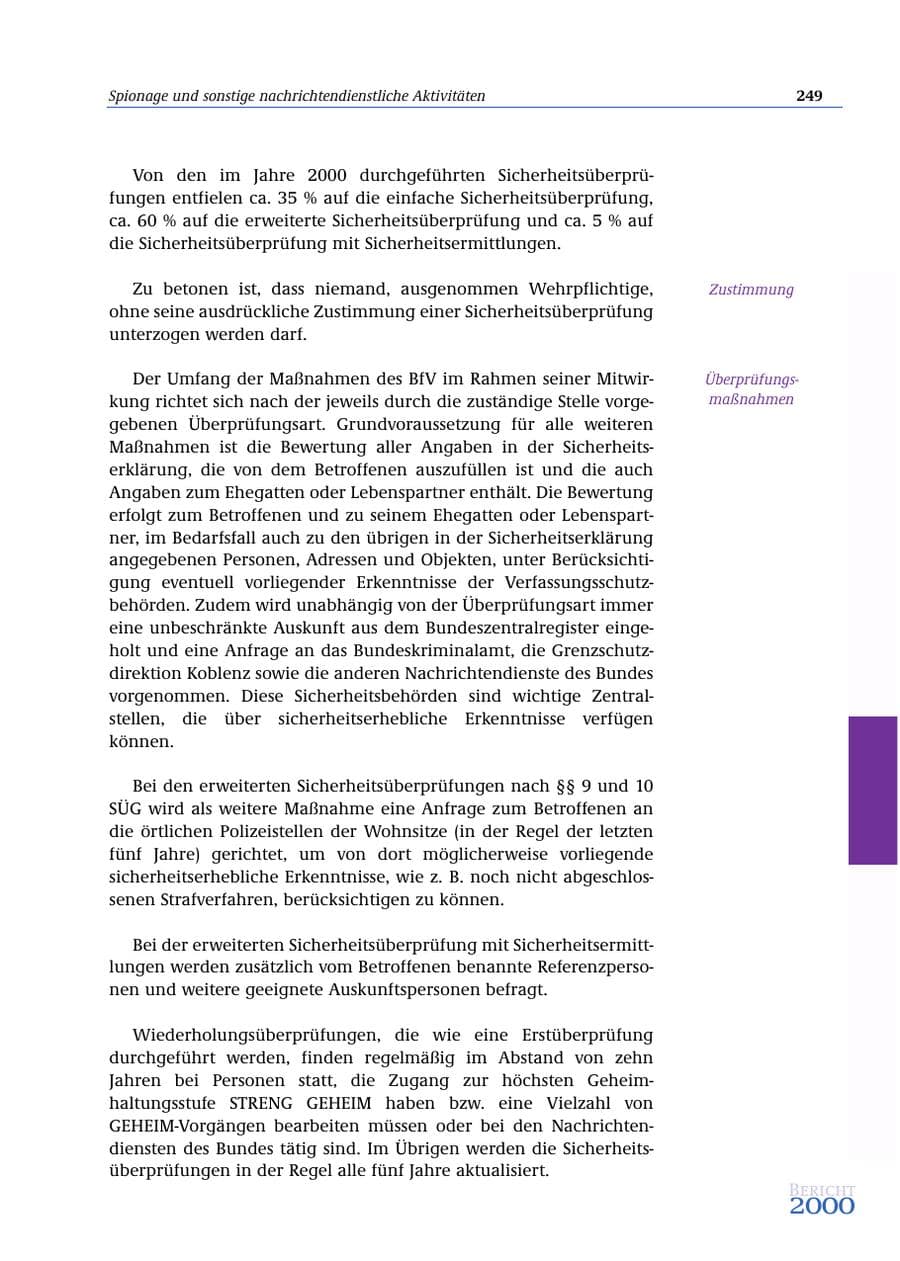 Seite 250 des Verfassungsschutzbericht 2000 Bund