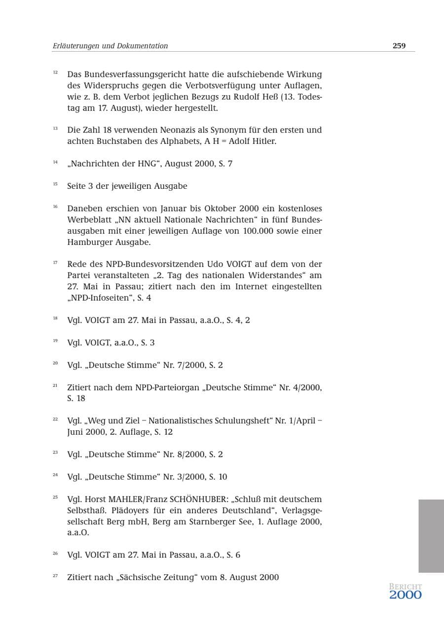 Seite 260 des Verfassungsschutzbericht 2000 Bund