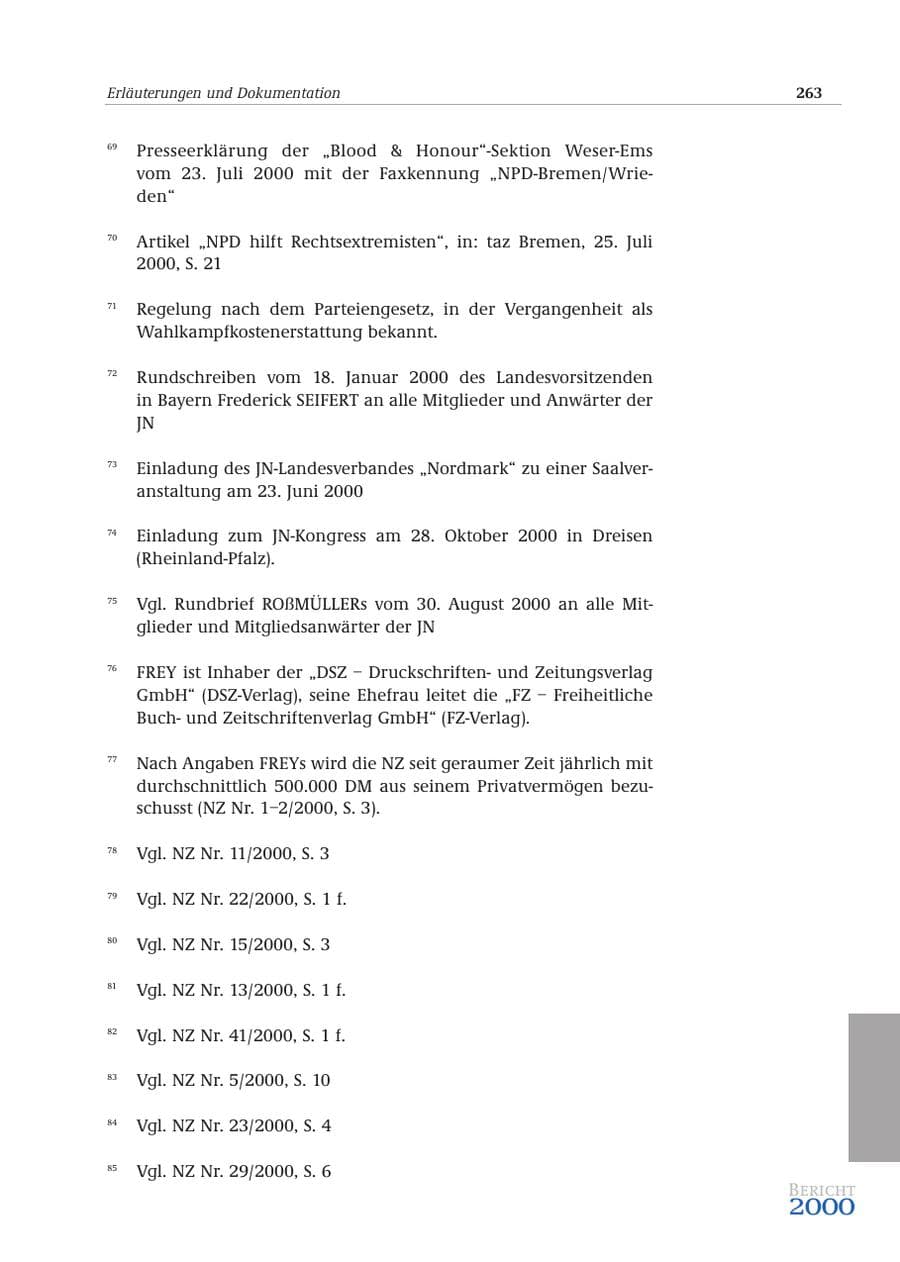 Seite 264 des Verfassungsschutzbericht 2000 Bund