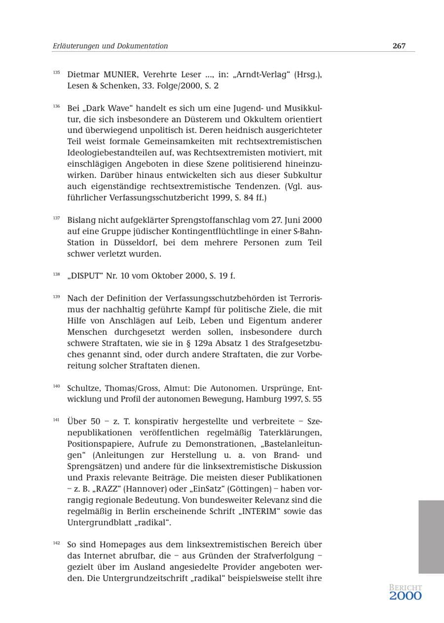 Seite 268 des Verfassungsschutzbericht 2000 Bund