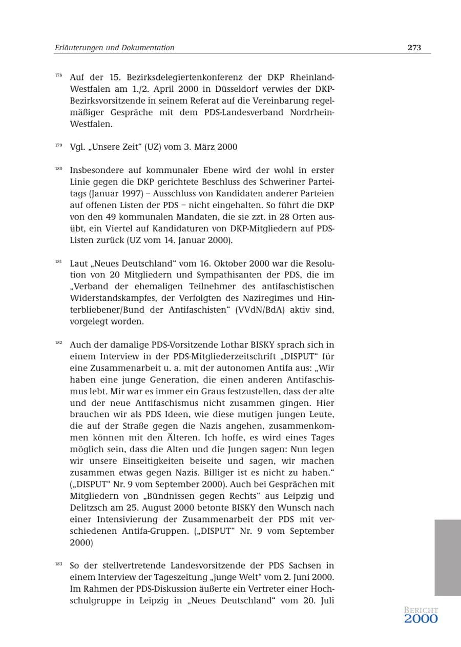 Seite 274 des Verfassungsschutzbericht 2000 Bund