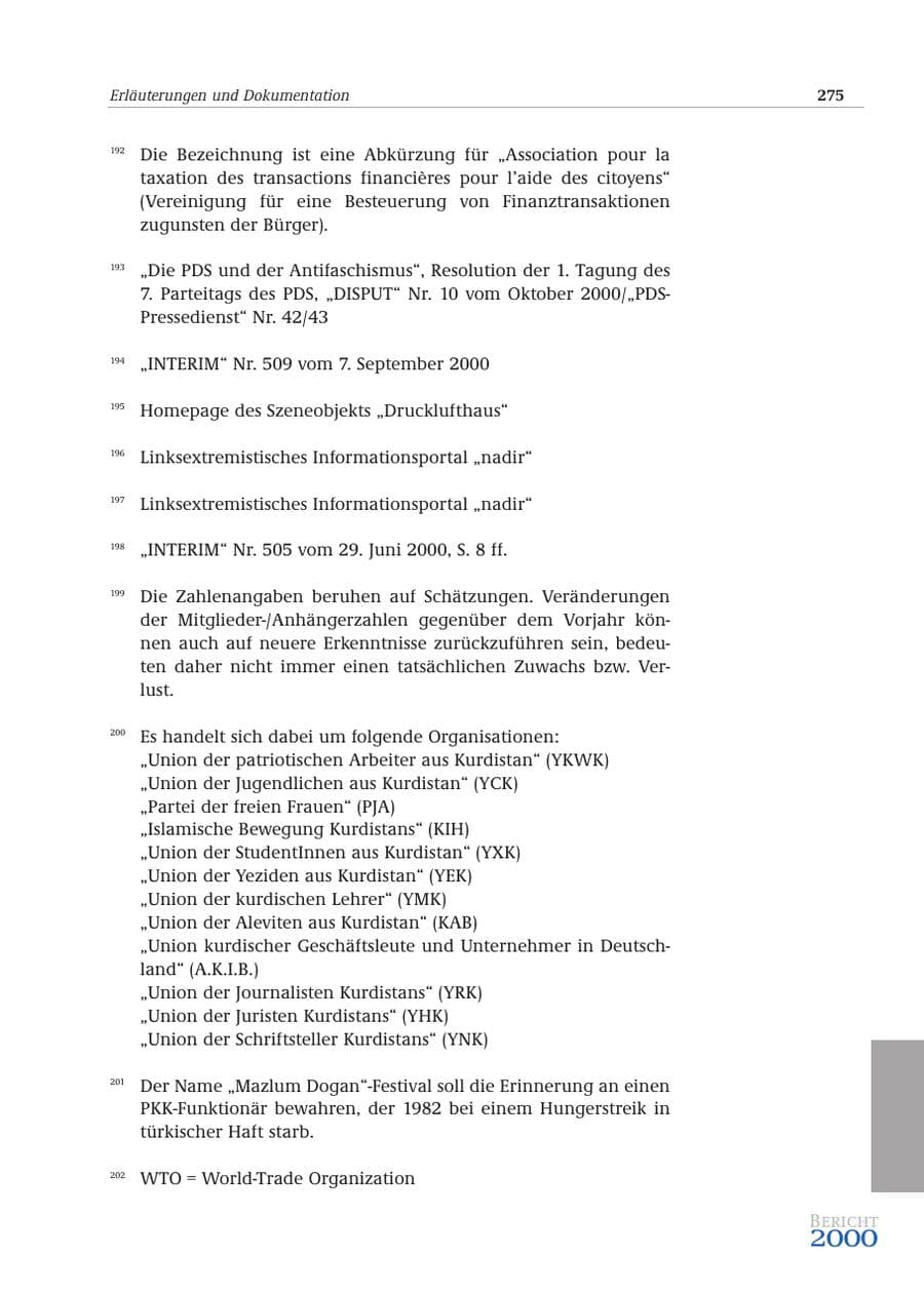 Seite 276 des Verfassungsschutzbericht 2000 Bund