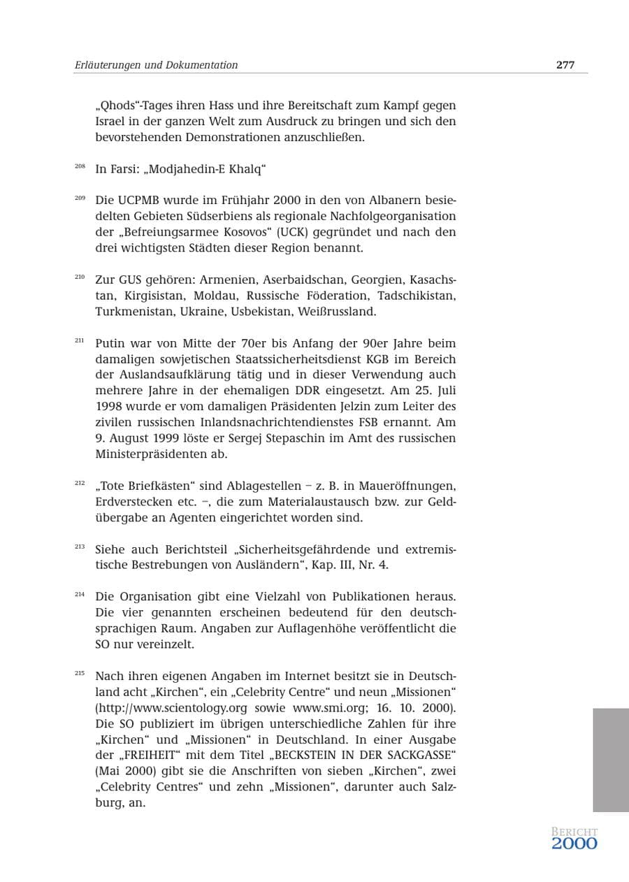 Seite 278 des Verfassungsschutzbericht 2000 Bund