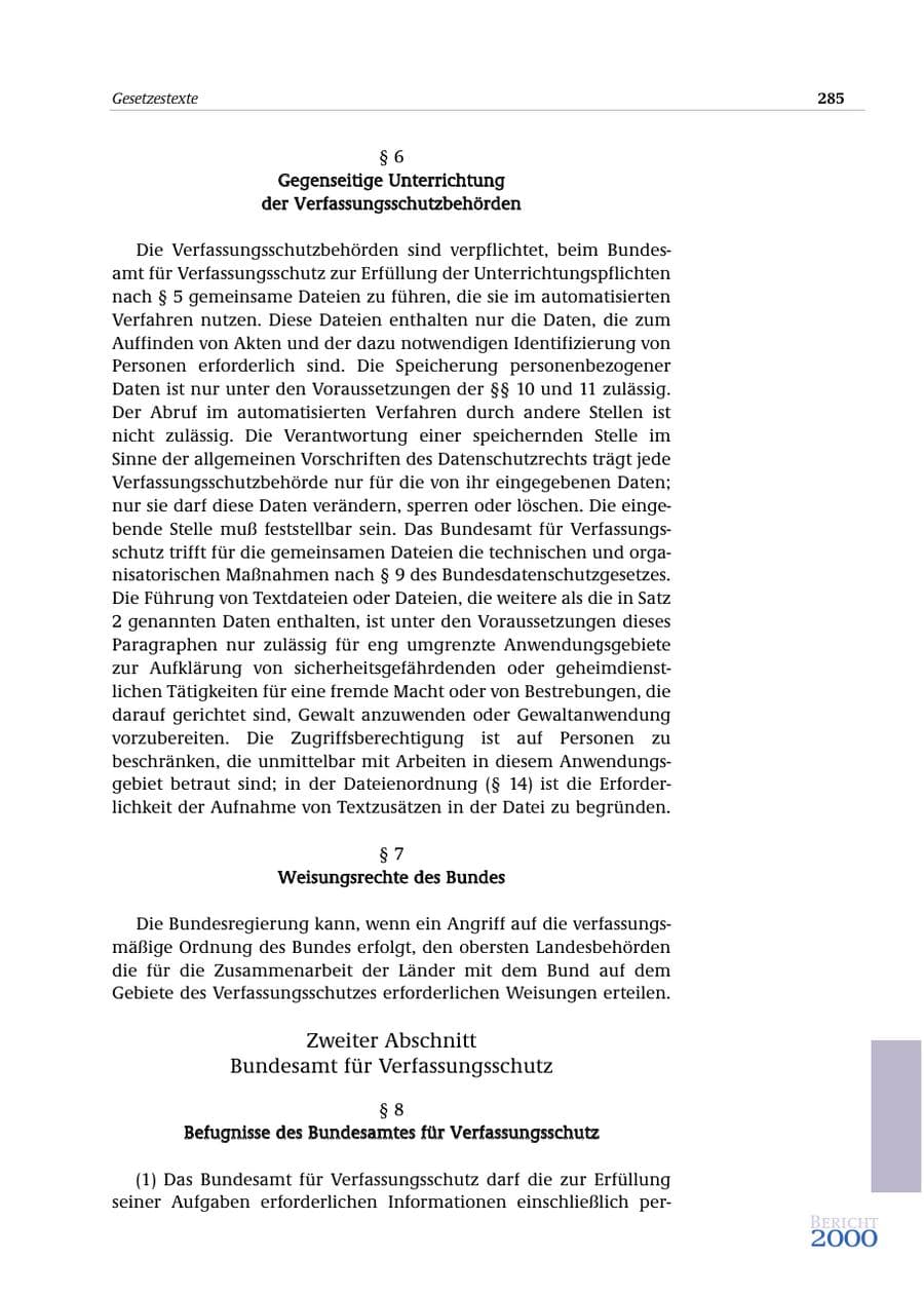 Seite 286 des Verfassungsschutzbericht 2000 Bund