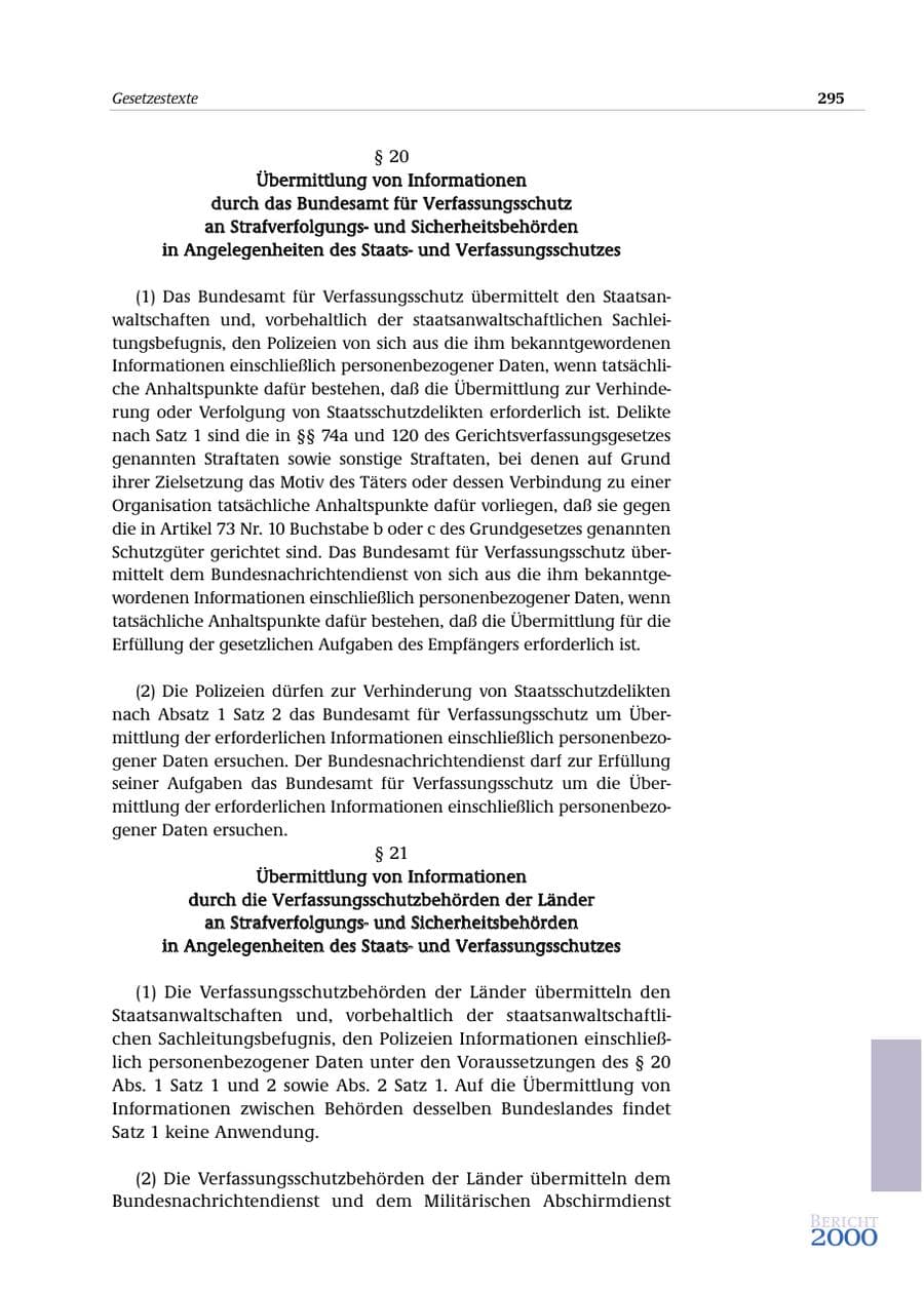 Seite 296 des Verfassungsschutzbericht 2000 Bund