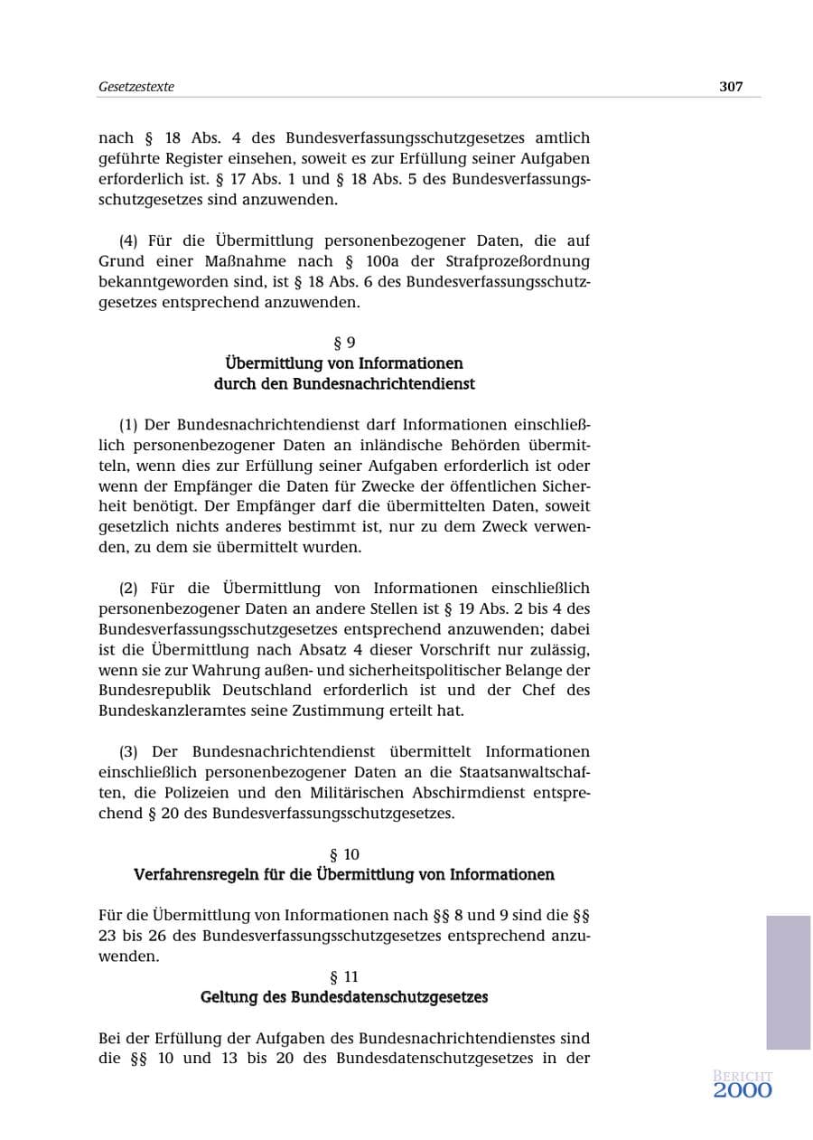Seite 308 des Verfassungsschutzbericht 2000 Bund