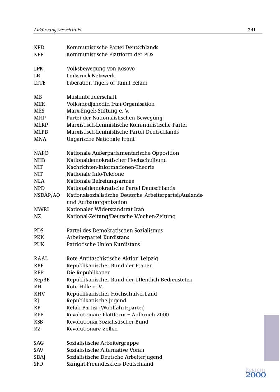 Seite 342 des Verfassungsschutzbericht 2000 Bund
