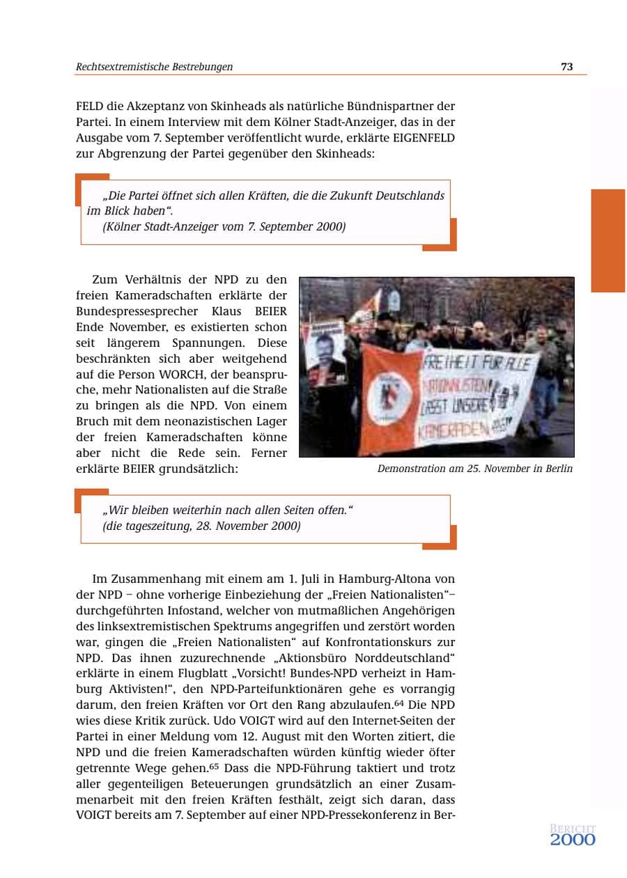 Seite 74 des Verfassungsschutzbericht 2000 Bund