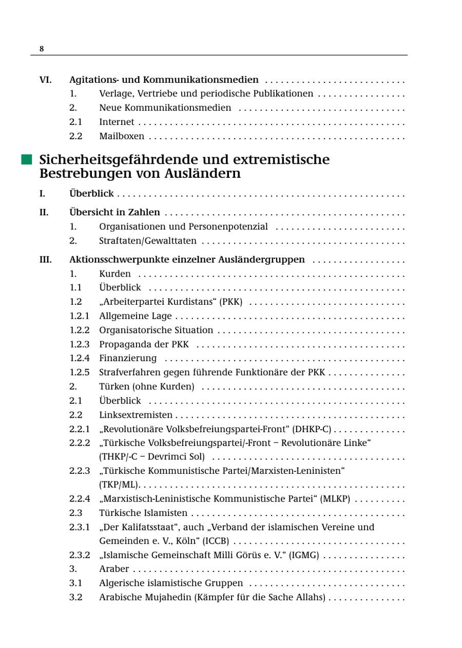 Seite 9 des Verfassungsschutzbericht 2000 Bund