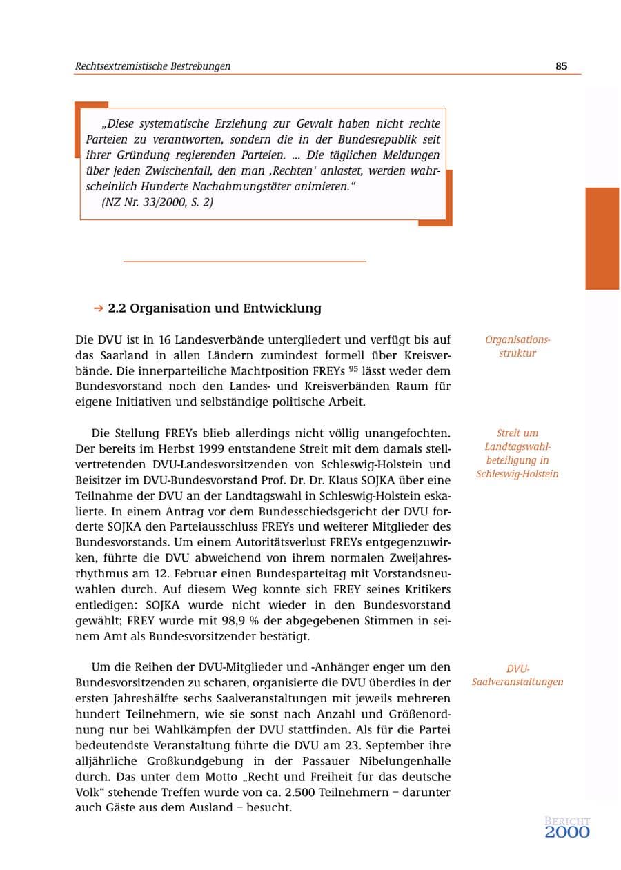 Seite 86 des Verfassungsschutzbericht 2000 Bund