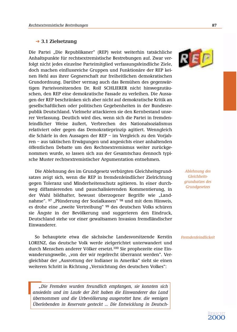 Seite 88 des Verfassungsschutzbericht 2000 Bund