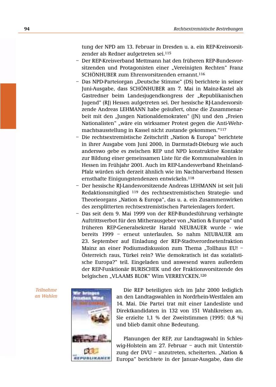 Seite 95 des Verfassungsschutzbericht 2000 Bund