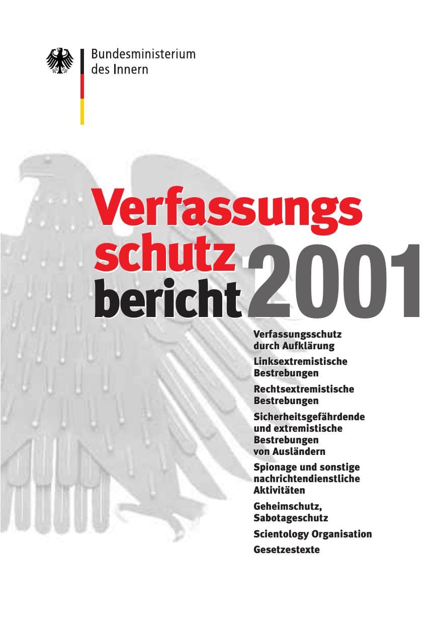 Seite 1 des Verfassungsschutzbericht 2001 Bund