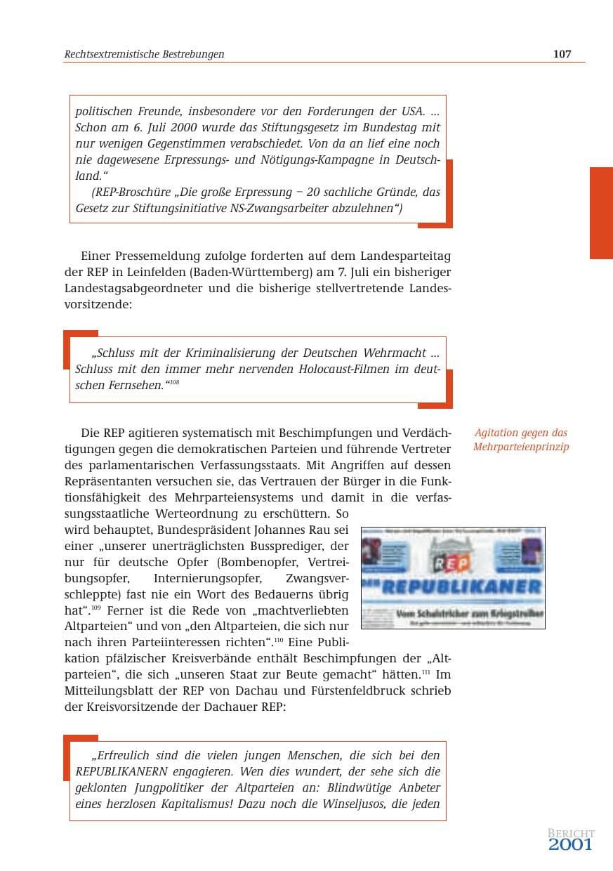 Seite 108 des Verfassungsschutzbericht 2001 Bund