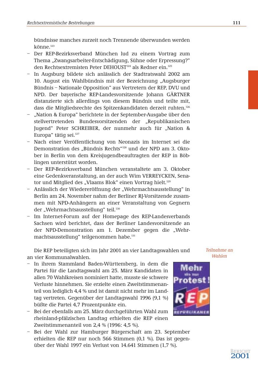Seite 112 des Verfassungsschutzbericht 2001 Bund