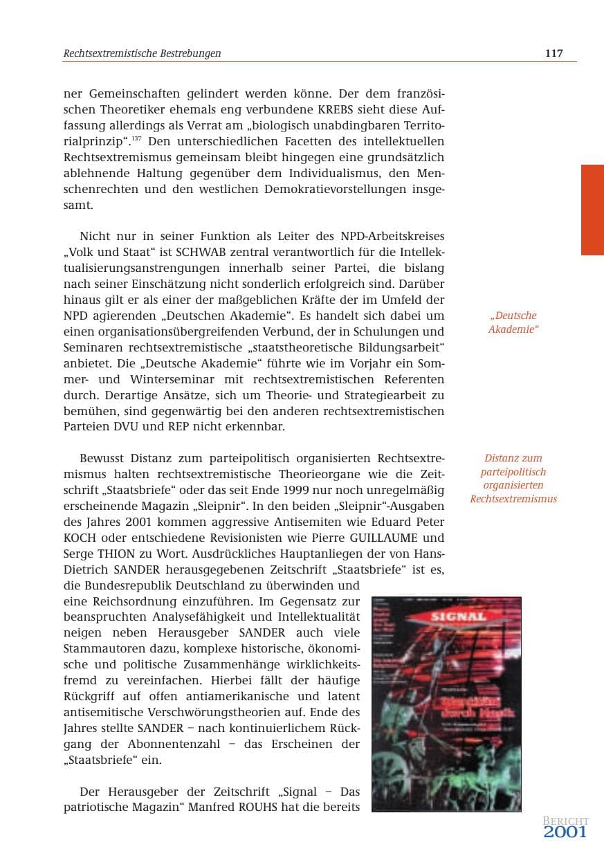 Seite 118 des Verfassungsschutzbericht 2001 Bund