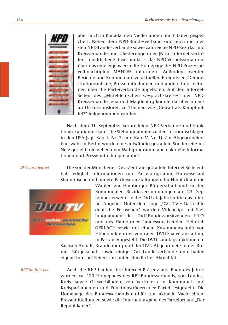 Seite 135 des Verfassungsschutzbericht 2001 Bund