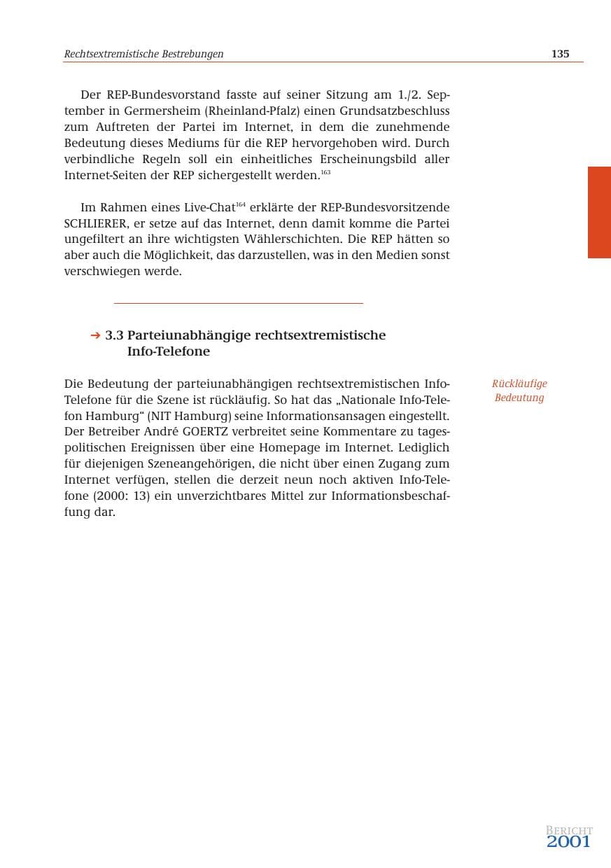 Seite 136 des Verfassungsschutzbericht 2001 Bund