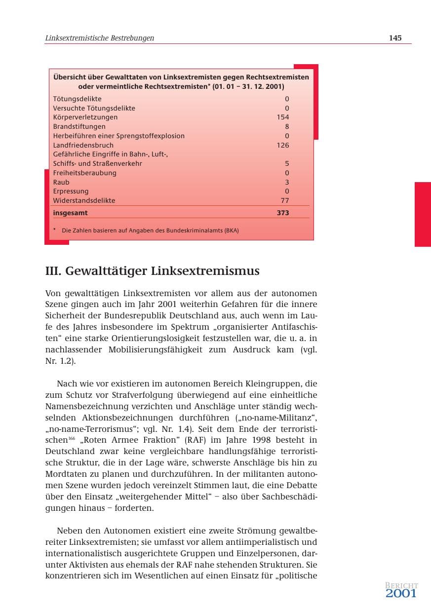 Seite 146 des Verfassungsschutzbericht 2001 Bund