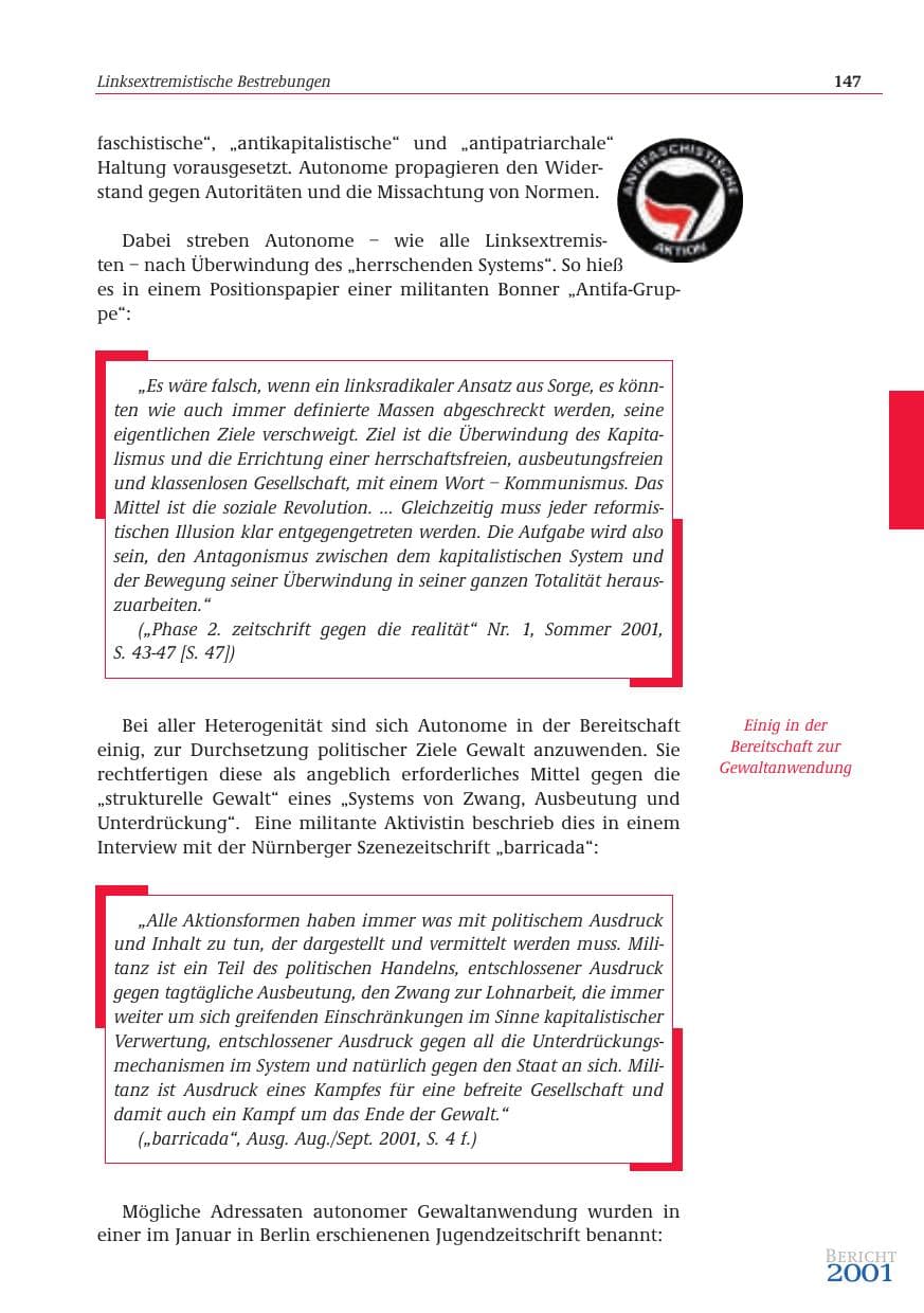 Seite 148 des Verfassungsschutzbericht 2001 Bund
