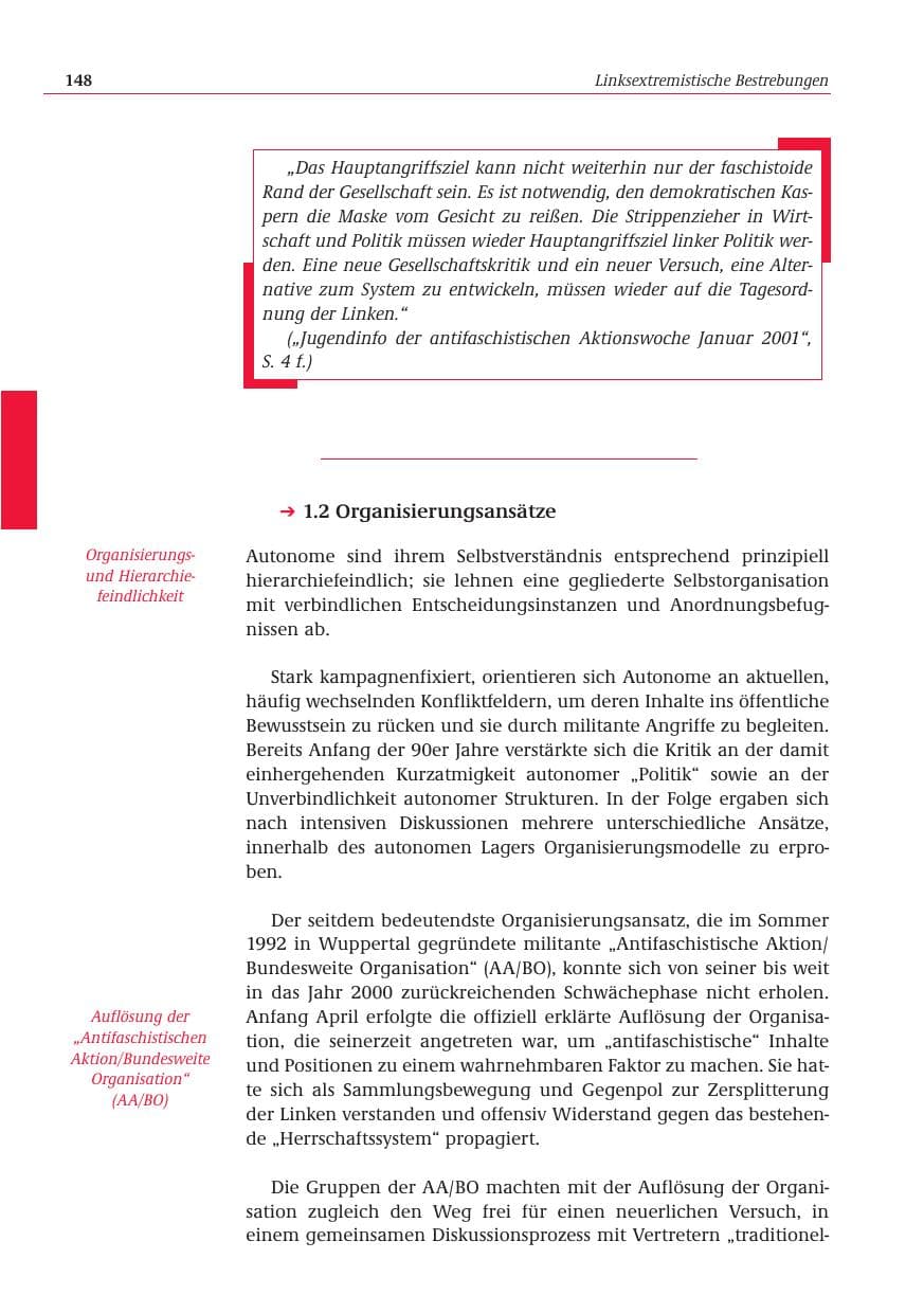 Seite 149 des Verfassungsschutzbericht 2001 Bund