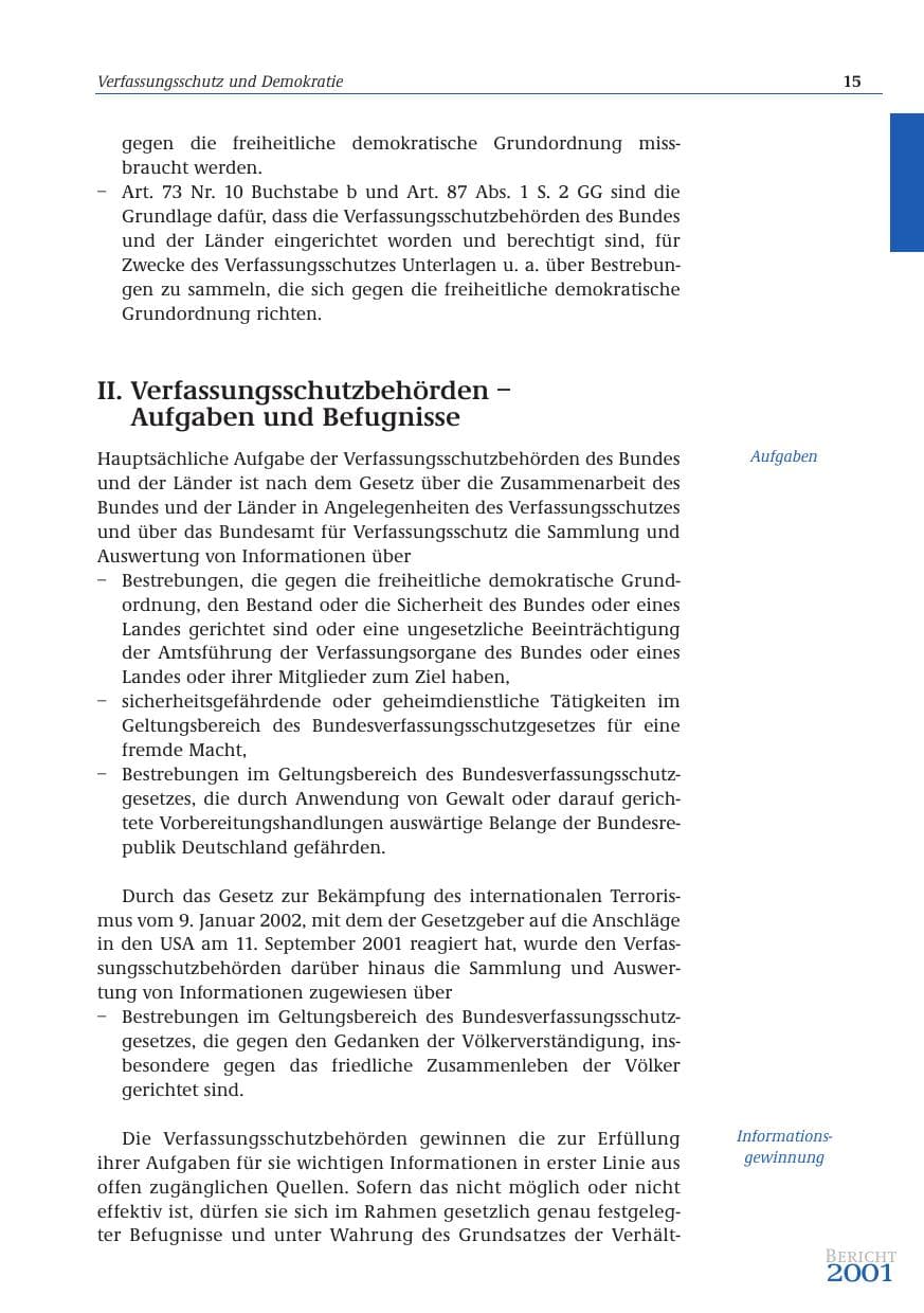 Seite 16 des Verfassungsschutzbericht 2001 Bund