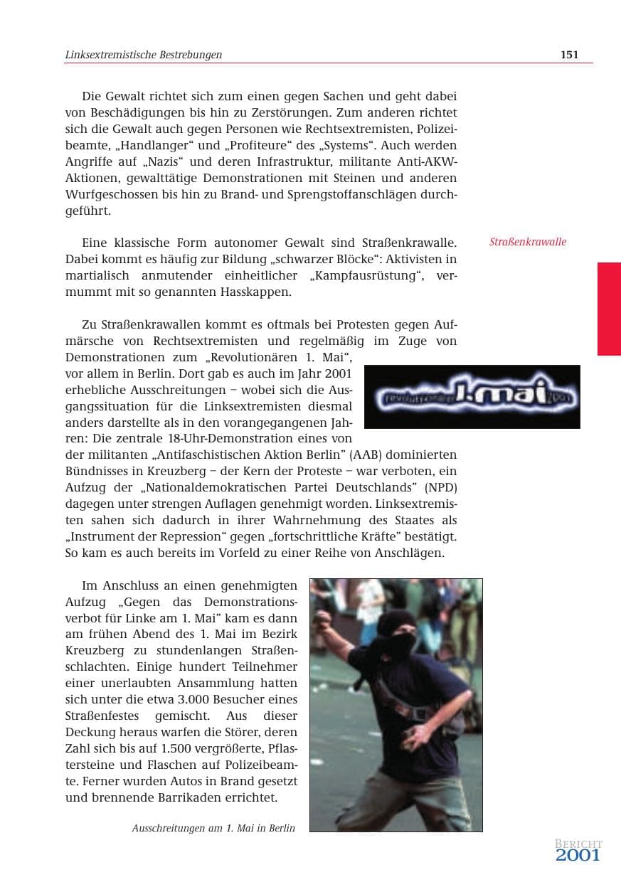 Seite 152 des Verfassungsschutzbericht 2001 Bund